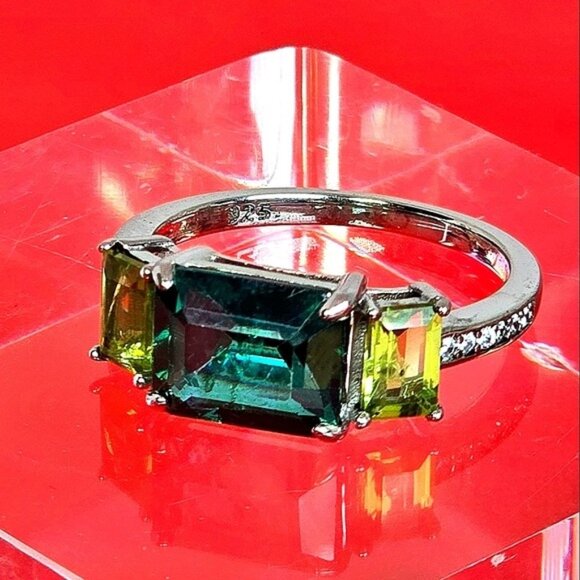 925 Sterling Silver Ring SZ 8.75 with Natural Green Topaz & Peridot Gemstone